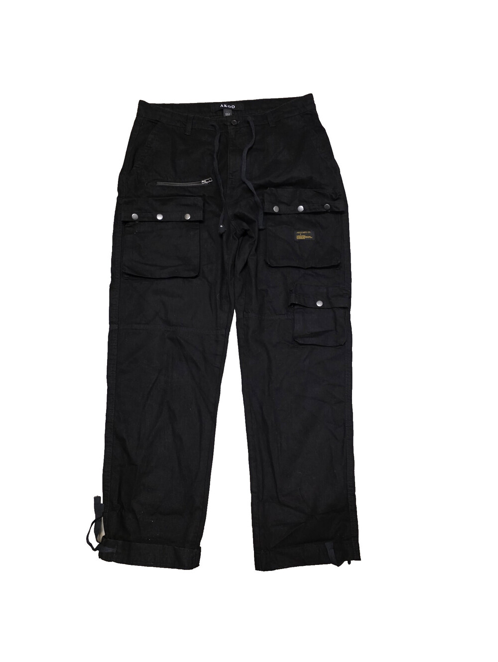 Akoo Logo  Mens Cargo Hip Hop Pants Black Snap button  Multi Pockets Size 36x32